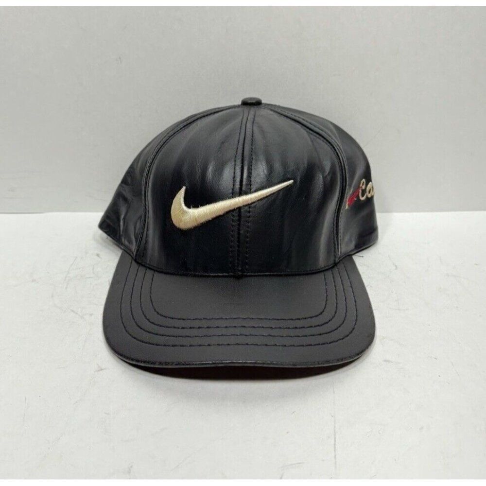 Vintage Nike Black Leather Strapback Hat Made In USA I Can